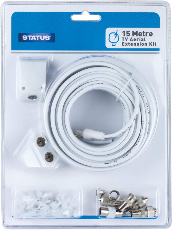 Status Coax TV Aerial Cable Extension Kit - White, 15m