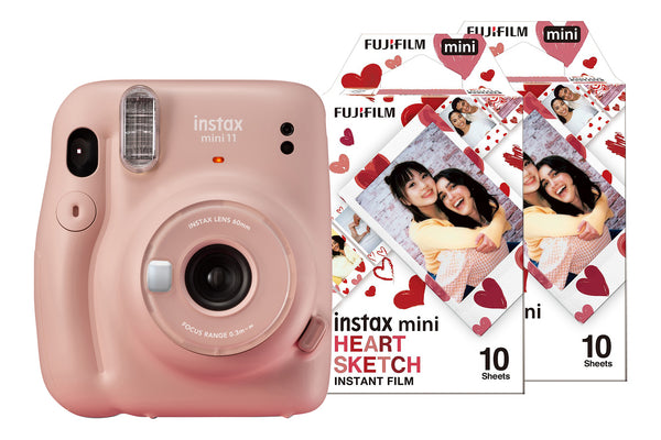 Fujifilm Instax Mini 11 Instant Camera with 20 Shot Heart Sketch Film Pack - Blush Pink