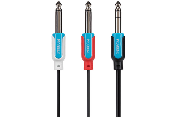 ProSound Twin 1/4" 6.35mm 2 Pole Jack Plugs to 1/4" 6.35mm 3 Pole Jack Plug Cable - Black, 3m
