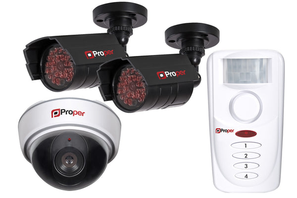 ProperAV Dummy Security Kit including 1x Dome Camera, 2x IR Cameras & 1x Motion Sensor Alarm