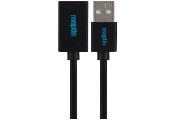 Maplin USB-A Male to USB-A Female Extension Cable - Black, 0.75m