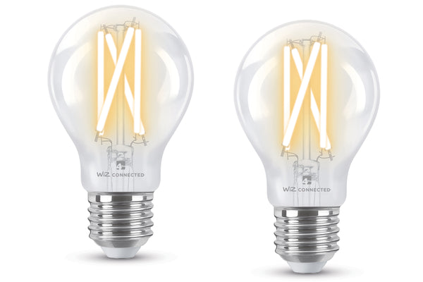 4lite WiZ Connected A60 Filament Clear WiFi LED Smart Bulb - E27 Large Screw, Pack of 2