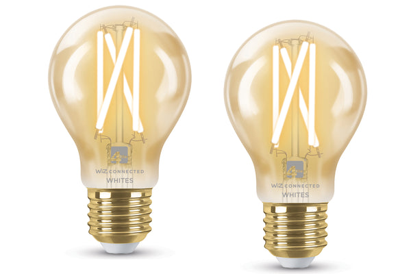 4lite WiZ Connected A60 Filament Amber WiFi LED Smart Bulb - E27 Large Screw, Pack of 2