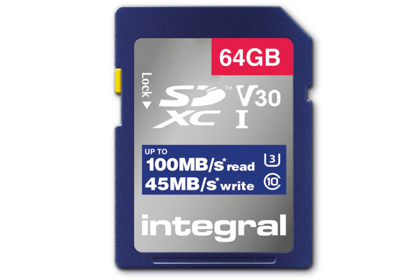 Integral 64GB 100MB/s V30 UHS-1 U3 CL10 SDXC Memory Card