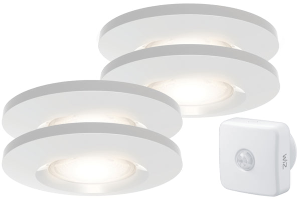 4lite WiZ Connected 2700K-6500K IP65 Smart LED Fire-Rated Downlight with PIR Sensor - White, Pack of 4