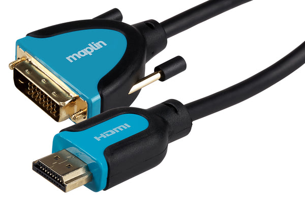 Maplin DVI-D Dual Link 24 + 1 Pin to HDMI Cable 3m Black