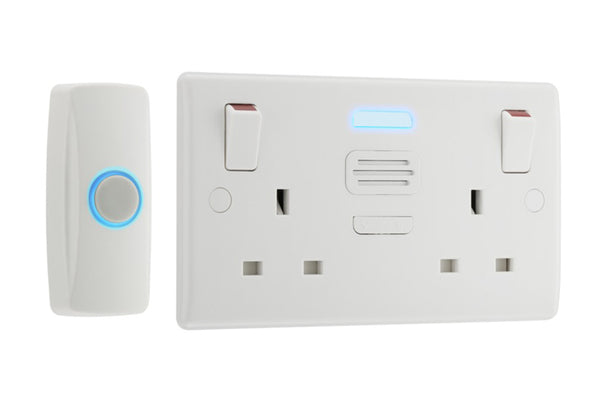 British General Nexus Double Switched 13A Power Socket with Door Chime - White