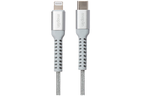 Maplin Lightning Connector to USB-C Cable Braided 27W 1m Retail Packaging