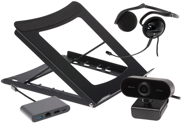 Maplin Working from Home Kit with Auto Focus Full HD Webcam, USB Headset, Laptop Stand & Multi Port Hub