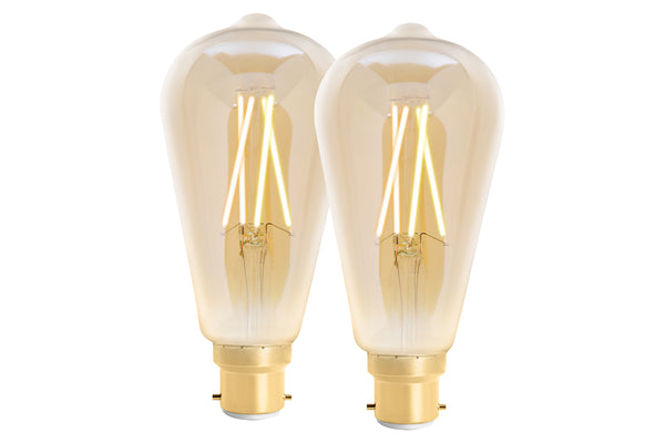 4lite WiZ Connected ST64 Amber WiFi LED Smart Bulb - B22 Bayonet, Pack of 2