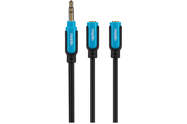 Maplin 3.5mm Aux Stereo 3 Pole TRS Jack Plug to Twin 3.5mm Female Jack Splitter Cable 0.25m Black