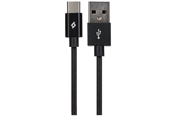 Maplin USB-C to USB-A Cable Braided 60W High Speed Charging - Black & Silver, 1m