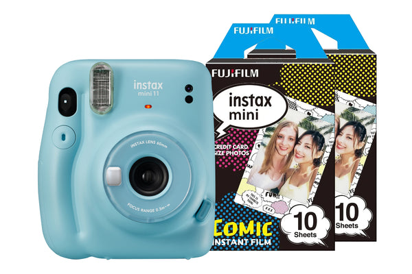 Fujifilm Instax Mini 11 Instant Camera + 20 Shot Comic Strip Film Pack - Sky Blue