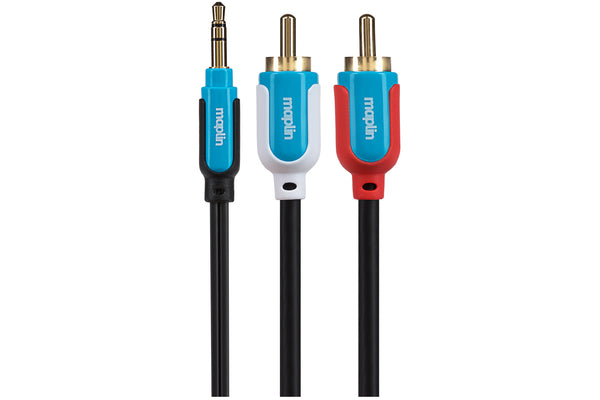 Maplin 3.5mm Aux Stereo 3 Pole Jack Plug to Twin RCA Phono Connector Cable 1.5m