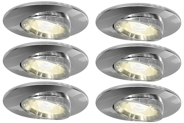 4lite IP20 GU10 Fire-Rated Adjustable Downlight - Chrome, Pack of 6