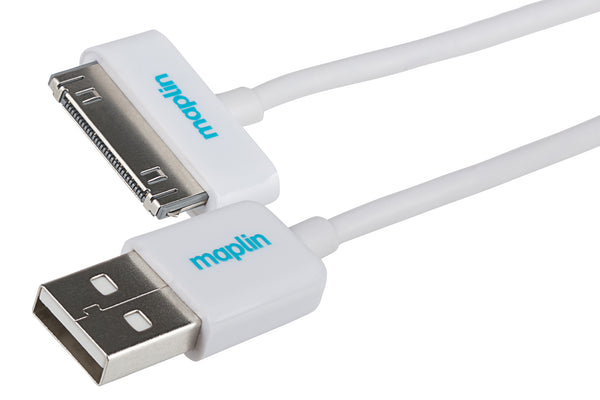 Maplin Apple 30 Pin Connector to USB-A Cable 1.5m White