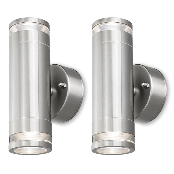 4lite Marinus GU10 Bi-Directional Outdoor Wall Light without PIR - Stainless Steel, Pack of 2