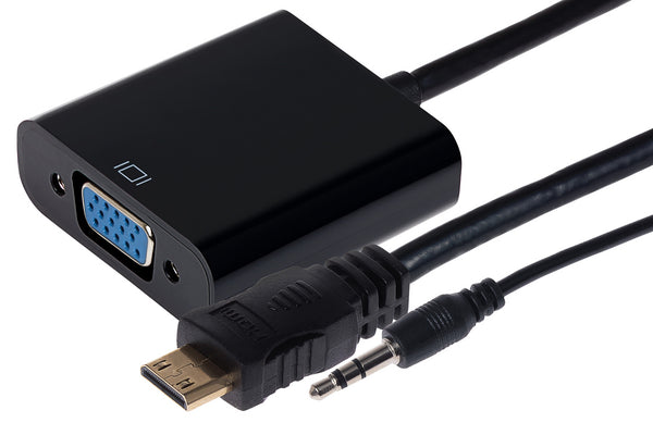 Maplin Mini HDMI Male to VGA Female + 3.5mm Audio Jack Port Adapter 0.15m Cable