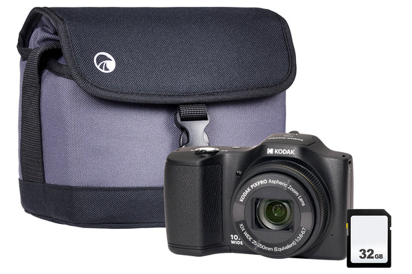 Kodak PIXPRO FZ102 Camera inc Shoulder Bag with Compartment & 32GB SD - Black