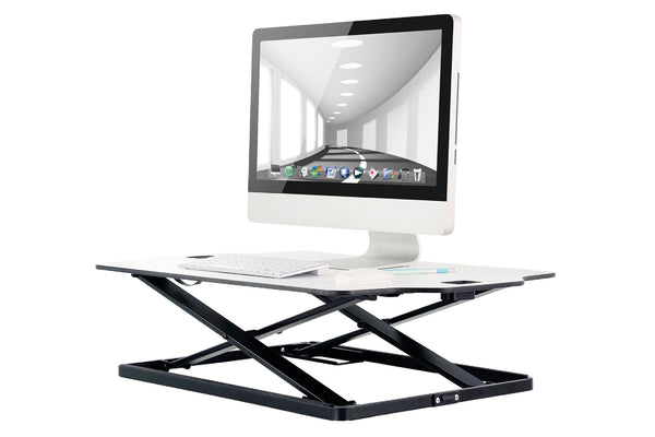 ProperAV Stand Up Desk Converter with Gas Spring Lift Variable Height Settings - White