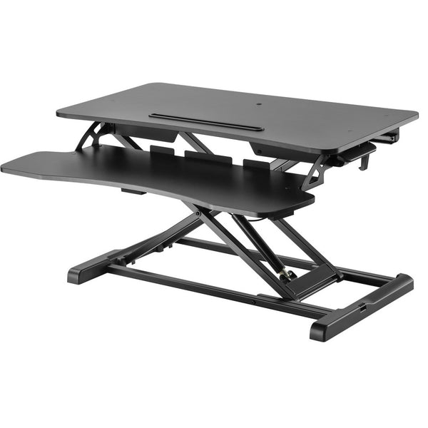 ProperAV Two Tier Height Adjustable Stand Up Desk Workstation Worktop - Black