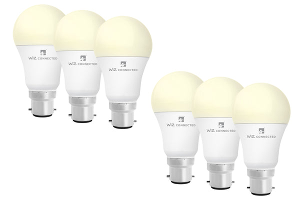 4lite WiZ Connected A60 White WiFi LED Smart Bulb - B22 Bayonet Cap, Pack of 6