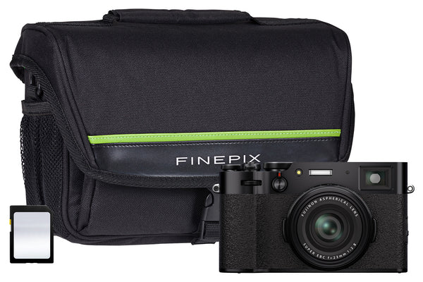 Fujifilm X100V Mirrorless Camera with 23mm f/2 Fujinon Lens, 64GB SD Card & System Bag - Black