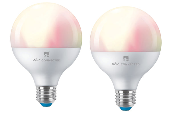 4lite WiZ Connected G95 Multicolour Dimmable WiFi LED Smart Bulb - E27 Large Screw, Pack of 2