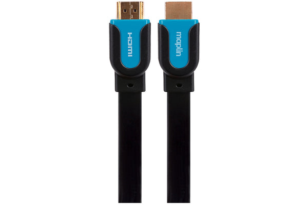 Maplin Flat HDMI to HDMI 4K Ultra HD Cable with Gold Connectors - Black, 3m