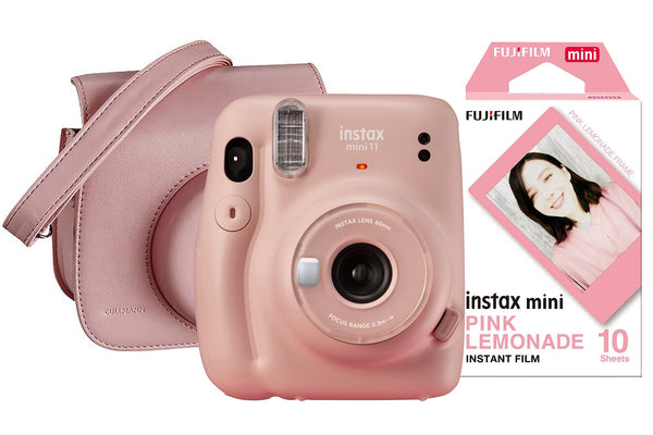 Fujifilm Instax Mini 11 Instant Camera with 10 Shot Pink Lemonade Film Pack & Case - Blush Pink