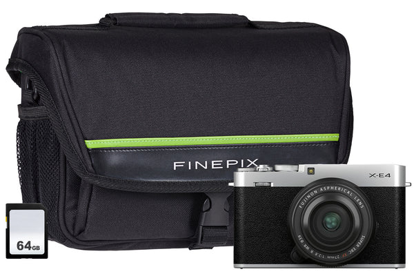 Fujifilm X-E4 Mirrorless Camera with 27mm f/2.8 R WR XF Lens, 64GB SD Card & System Bag - Silver