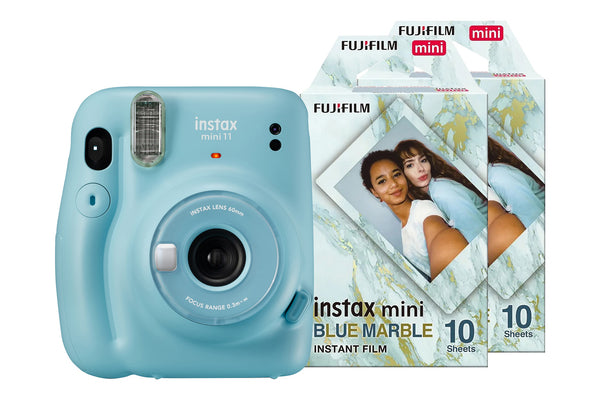 Fujifilm Instax Mini 11 Instant Camera + 20 Shot Marble Effect Film Pack  Sky Blue