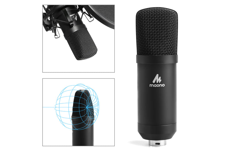 Maono XLR Condenser Cardioid Microphone with Boom Arm Kit & Pop Filter